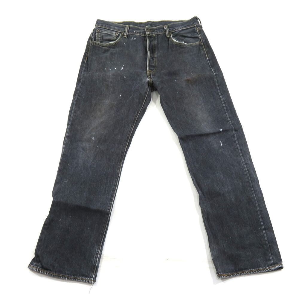 Levis 501 Button Fly Denim Jeans Black Tagged 36x32 Measured 33x29